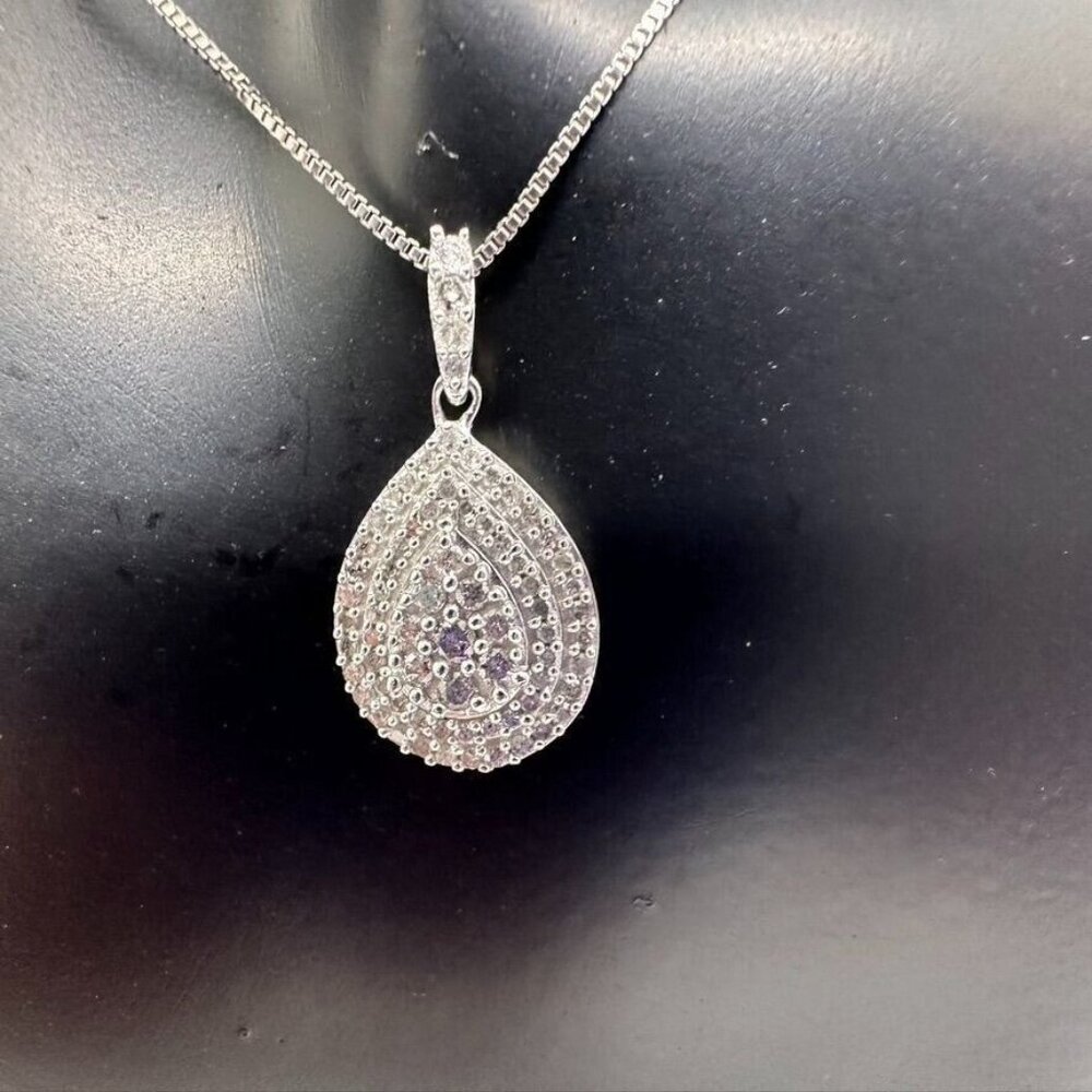 Stunning Pear Cut 1/2 Ct Diamond Necklace - Natural Diamonds in Sterling Silver - Picture 6 of 10